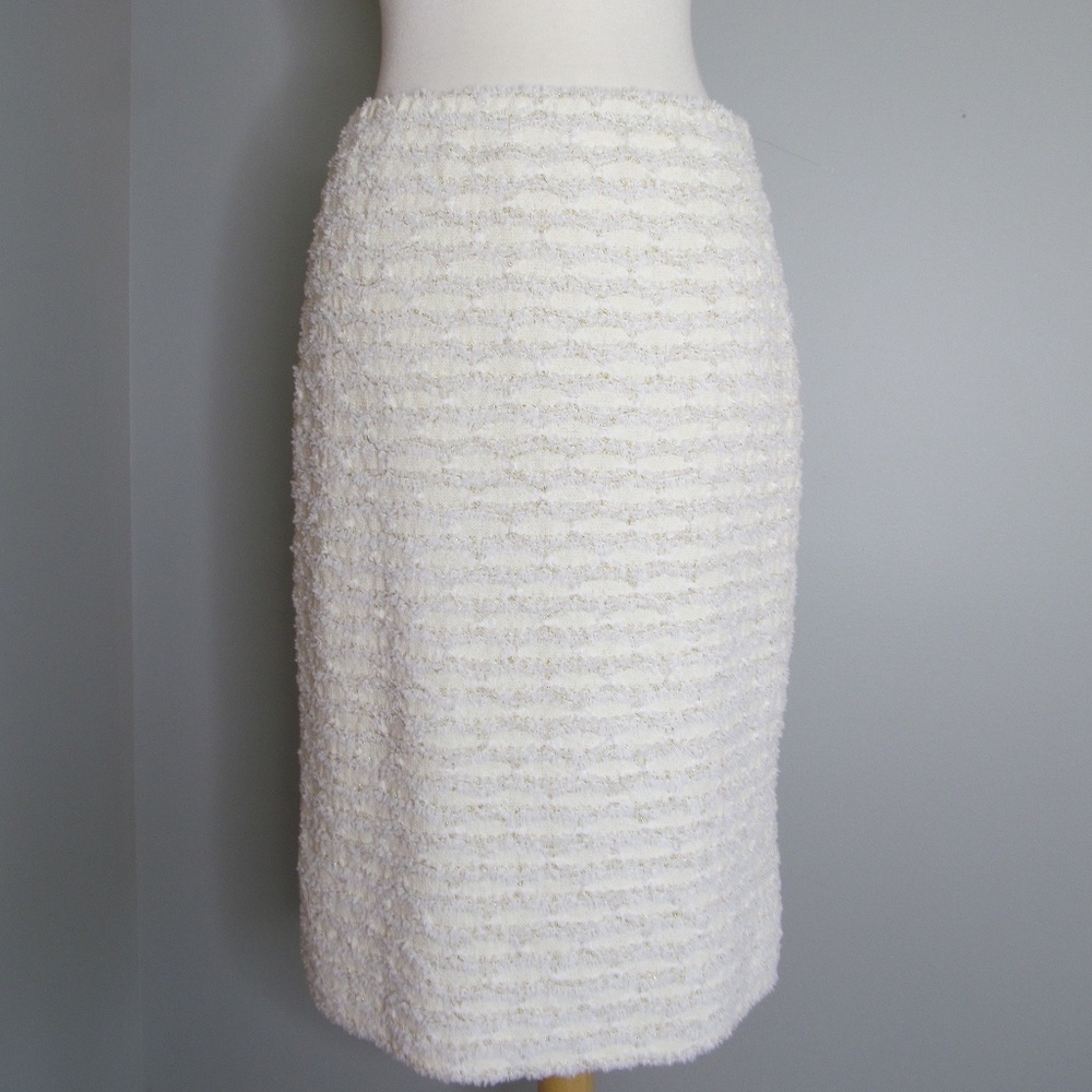 ST JOHN Cream Off White Tan Nubby Pencil Skirt